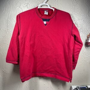 Vintage Tommy Hilfiger Red Fleece Crewneck Sweatshirt womens‎ 3/4 sleeve Size XL